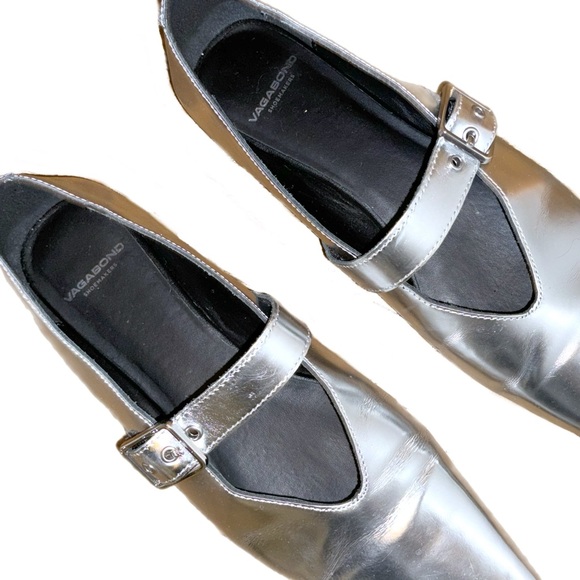 Shoes - Pointed elongated metallic silver mary jane wioletta flats by vagabond